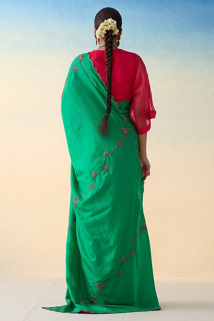 Green Silk Embroidered Wedding Saree by JANKI INDIA at Pernia's Pop Up Shop