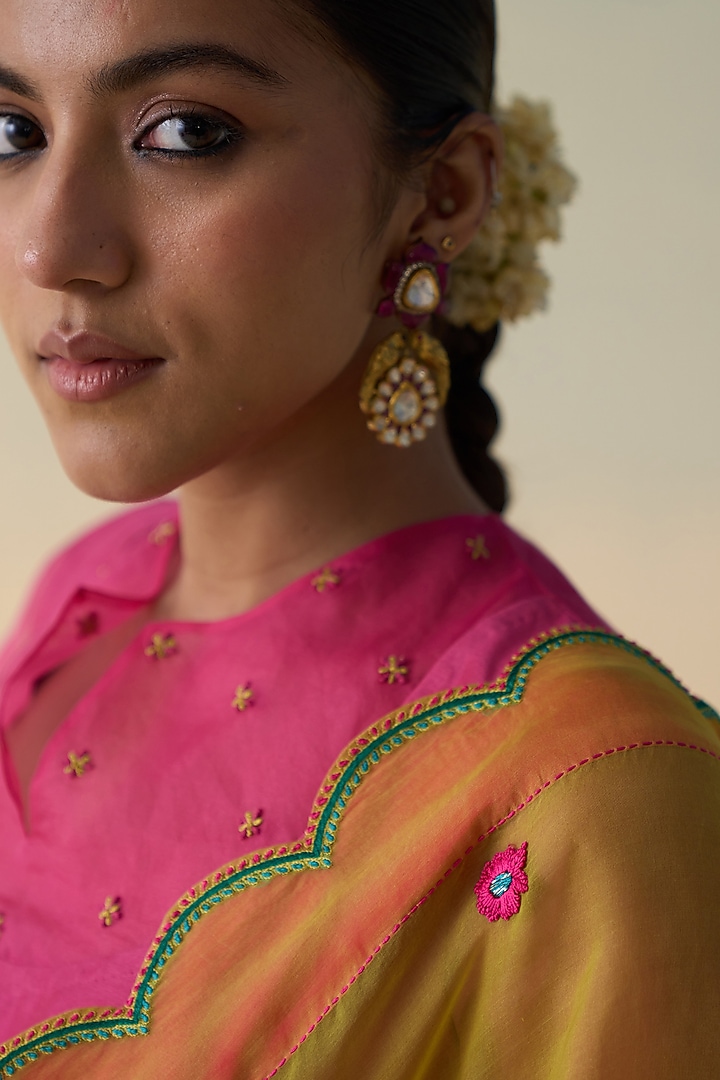 Lime Green Organza Embroidered Wedding Saree by JANKI INDIA at Pernia's Pop Up Shop