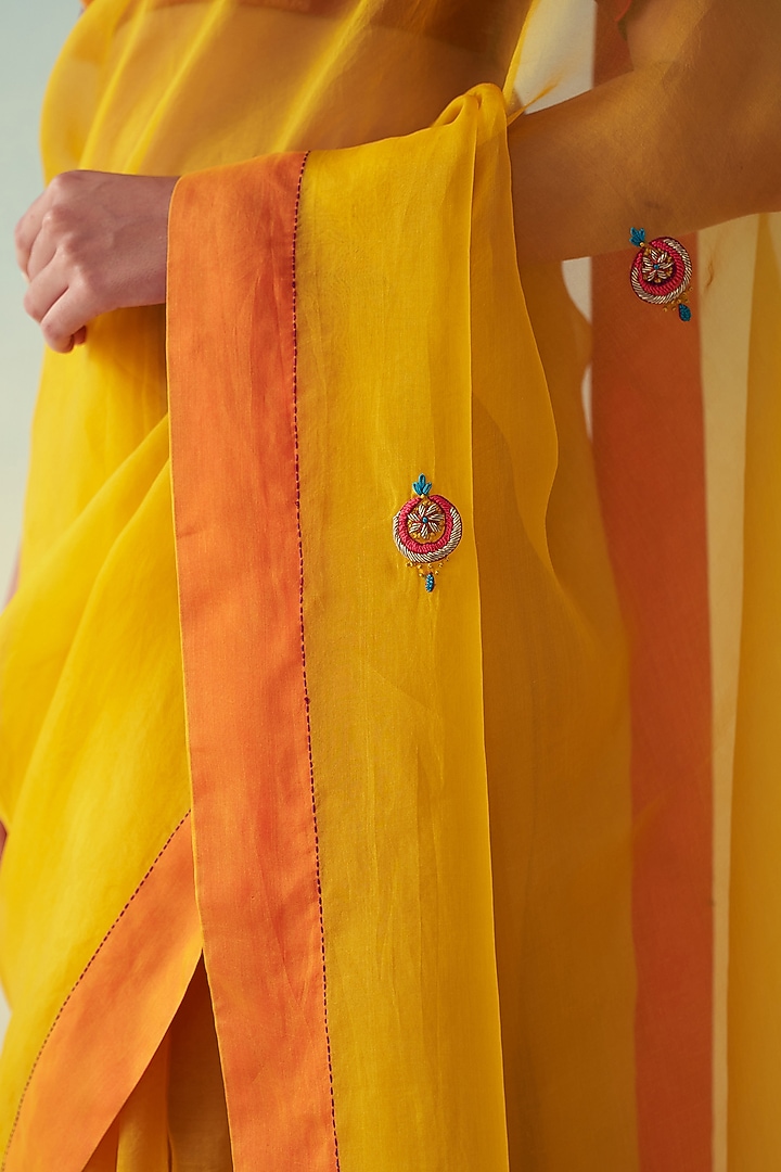 Yellow Organza Jaal Embroidered Wedding Saree by JANKI INDIA at Pernia's Pop Up Shop