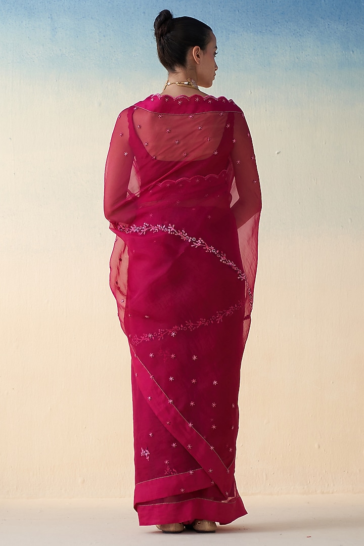 Wine Organza Wedding Saree by JANKI INDIA at Pernia's Pop Up Shop