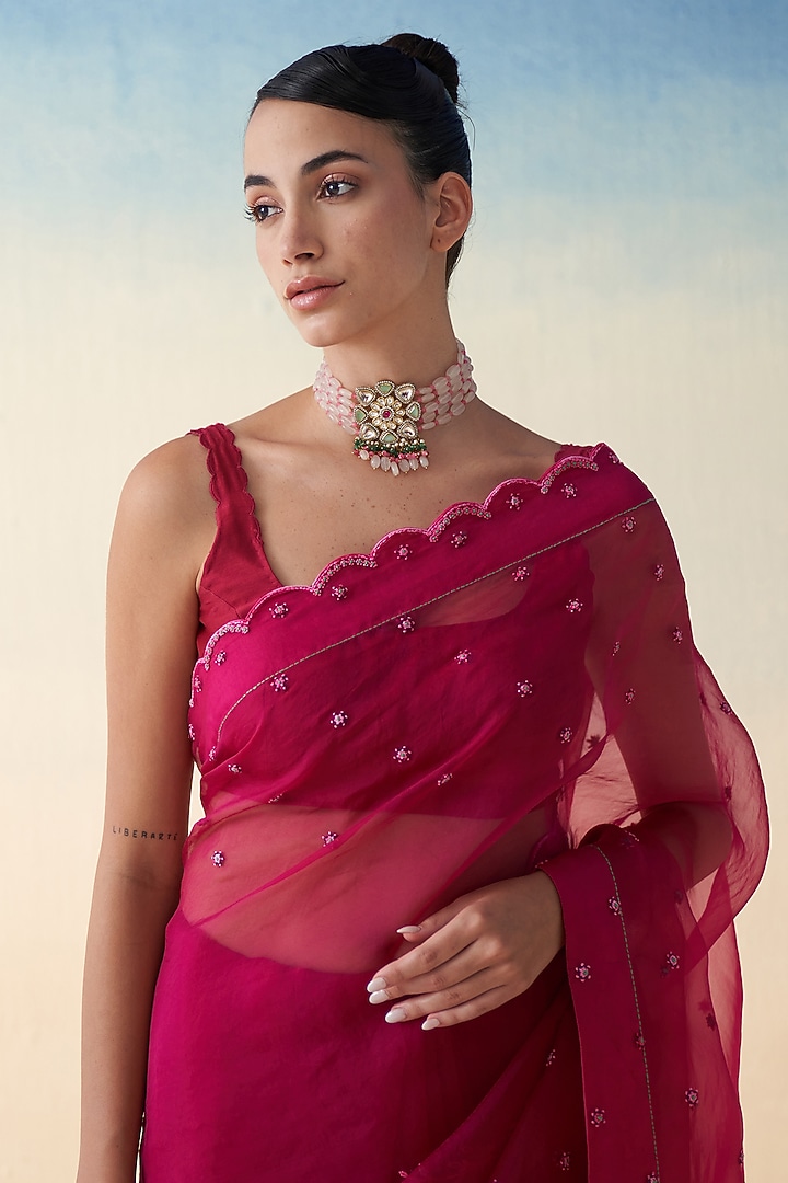 Wine Organza Wedding Saree by JANKI INDIA at Pernia's Pop Up Shop