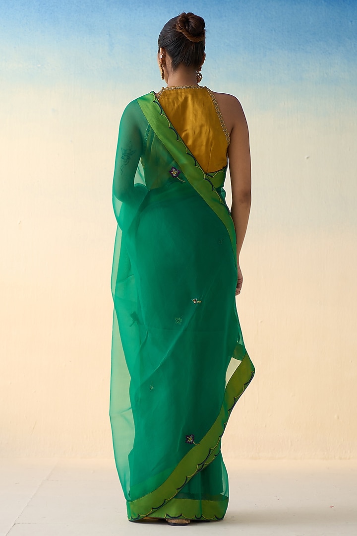 Lemon Green Organza Embroidered Wedding Saree by JANKI INDIA at Pernia's Pop Up Shop
