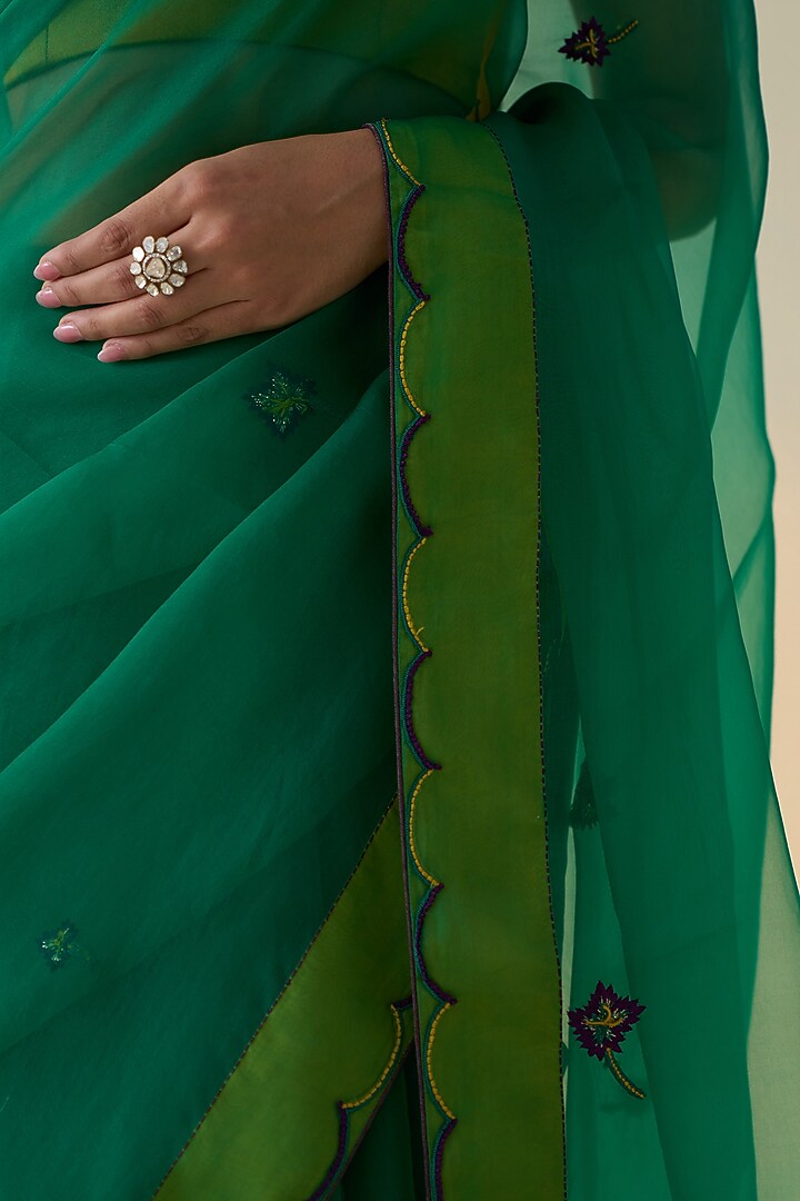Lemon Green Organza Embroidered Wedding Saree by JANKI INDIA at Pernia's Pop Up Shop