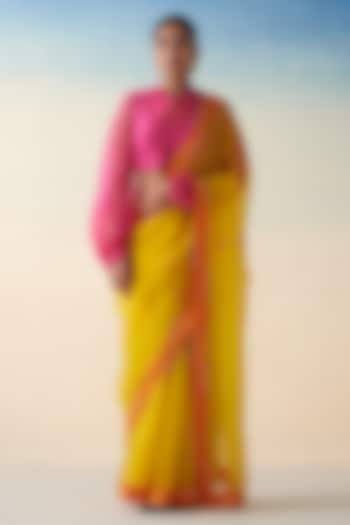 Yellow Organza Embroidered Saree by JANKI INDIA at Pernia's Pop Up Shop