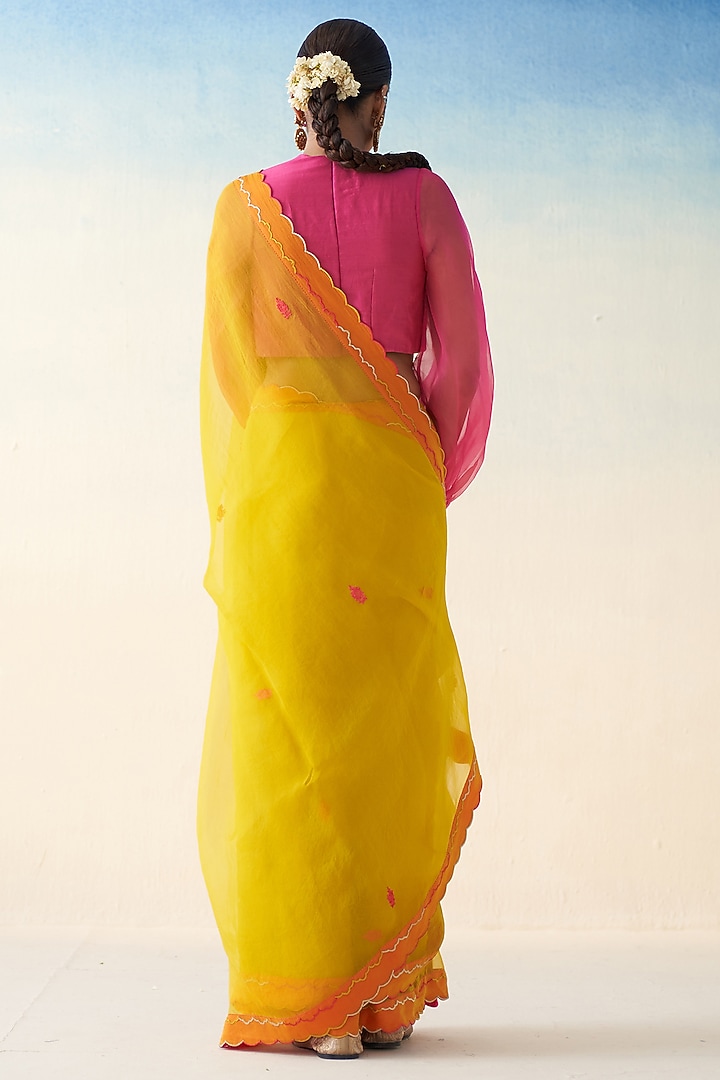 Yellow Organza Embroidered Wedding Saree by JANKI INDIA at Pernia's Pop Up Shop
