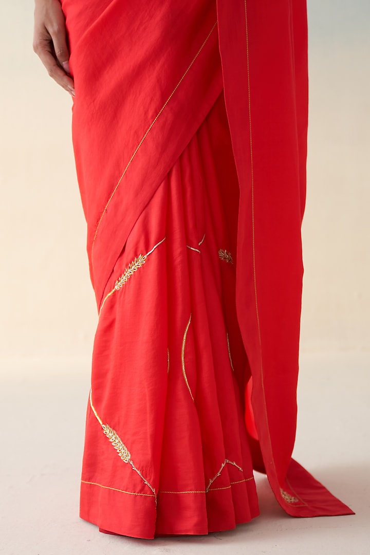 Red Silk Motif Embroidered Wedding Saree by JANKI INDIA at Pernia's Pop Up Shop