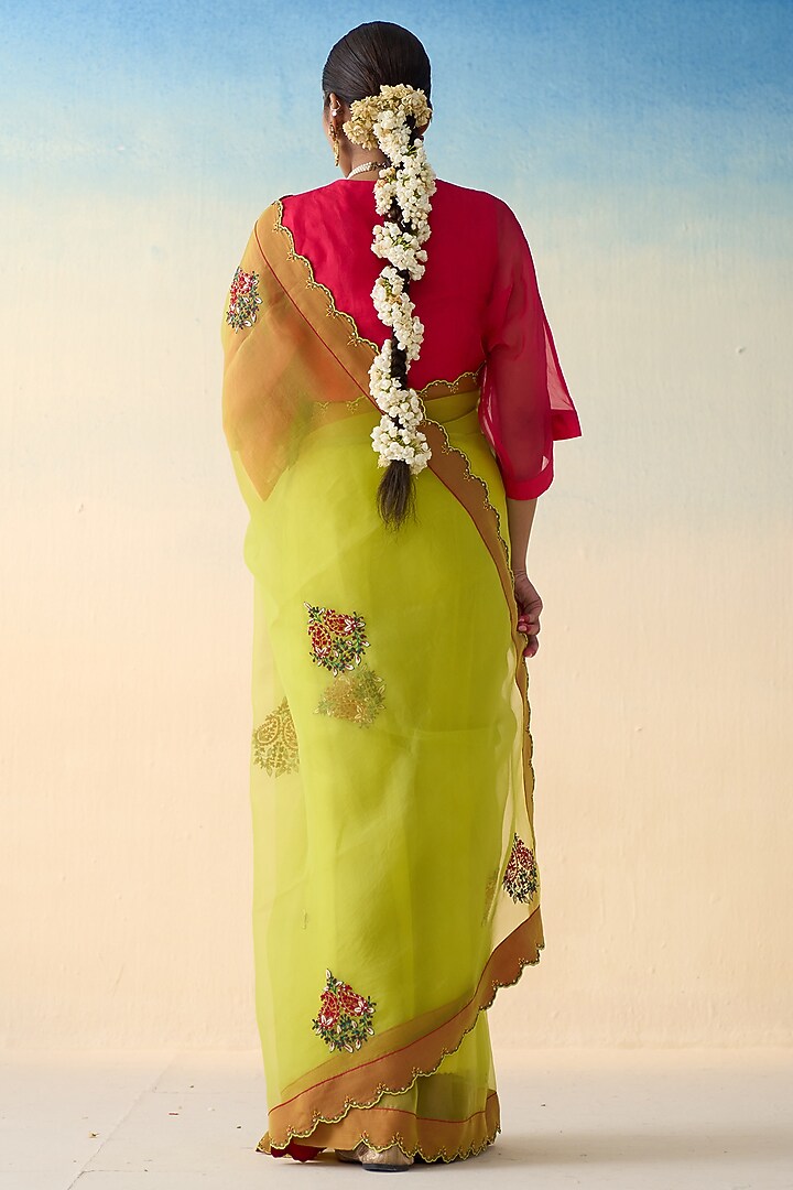 Lime Yellow Organza Wedding Saree by JANKI INDIA at Pernia's Pop Up Shop
