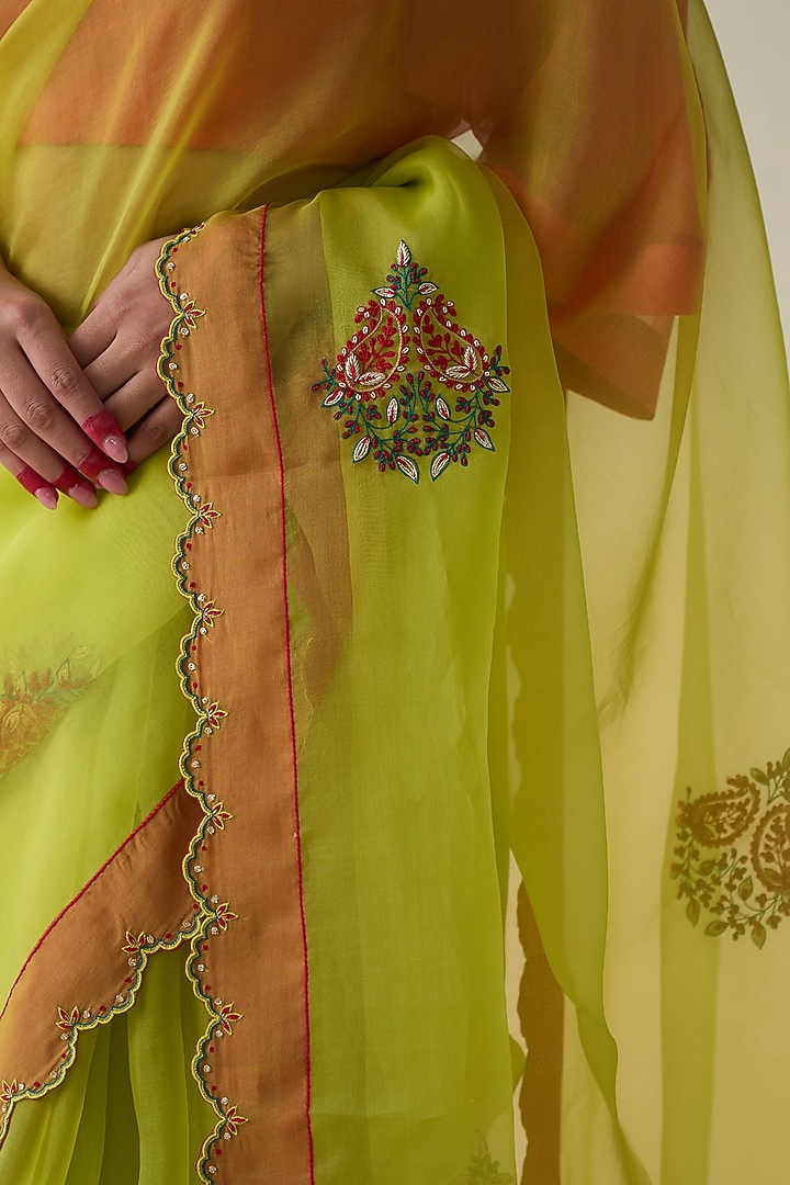 Lime Yellow Organza Wedding Saree by JANKI INDIA at Pernia's Pop Up Shop