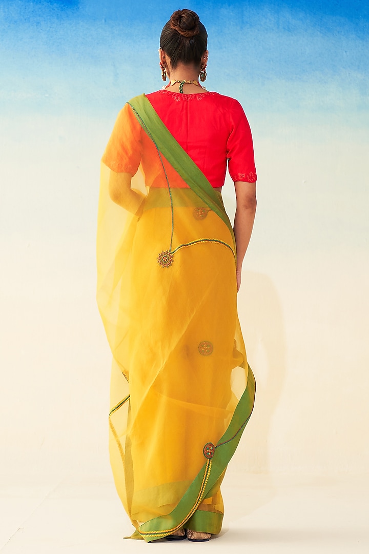 Yellow Organza Jaal Embroidered Wedding Saree by JANKI INDIA at Pernia's Pop Up Shop