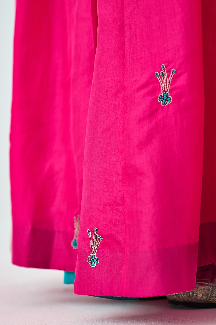 Fuchsia Dupion Silk Embroidered Kurta Set by JANKI INDIA at Pernia's Pop Up Shop
