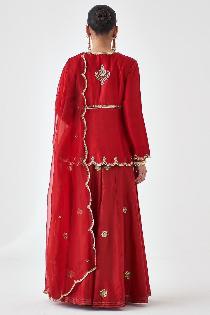 Maroon Dupion Silk Embroidered Wedding Sharara Set by JANKI INDIA at Pernia's Pop Up Shop