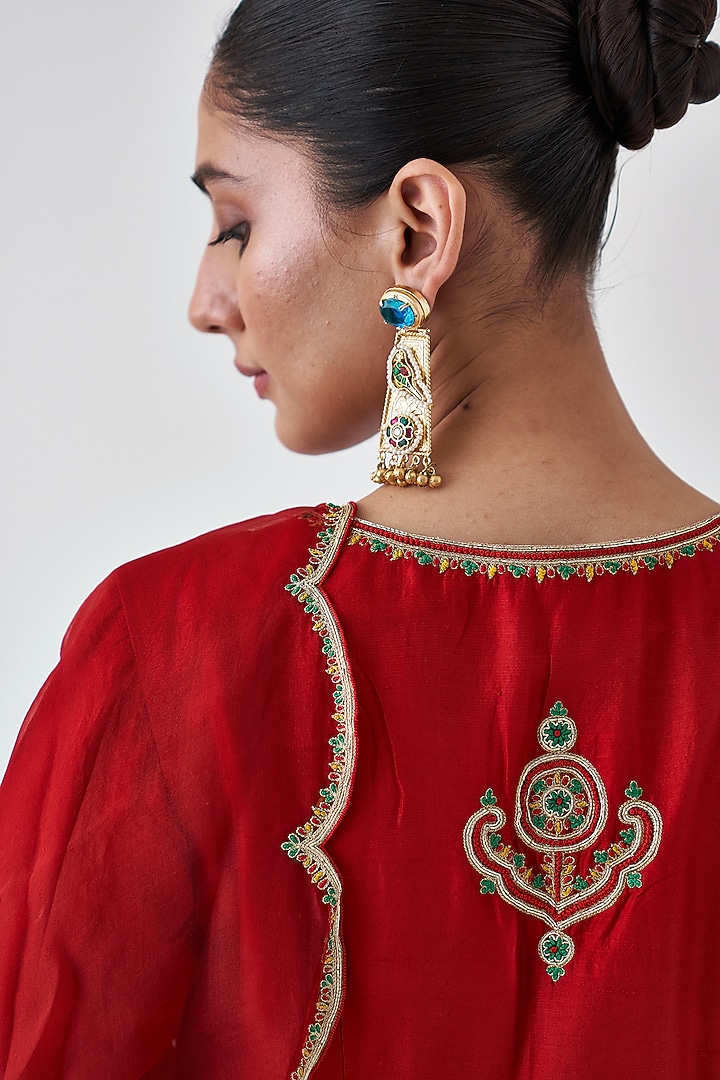 Maroon Dupion Silk Embroidered Wedding Sharara Set by JANKI INDIA at Pernia's Pop Up Shop