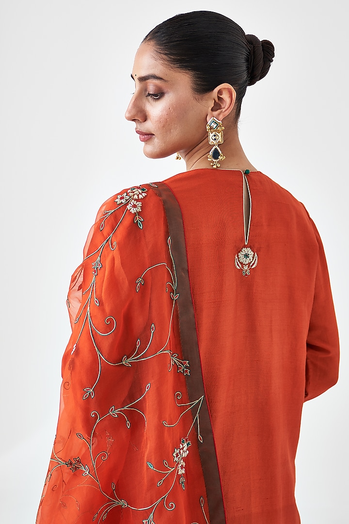 Rust Dupion Silk Wedding Sharara Set by JANKI INDIA at Pernia's Pop Up Shop