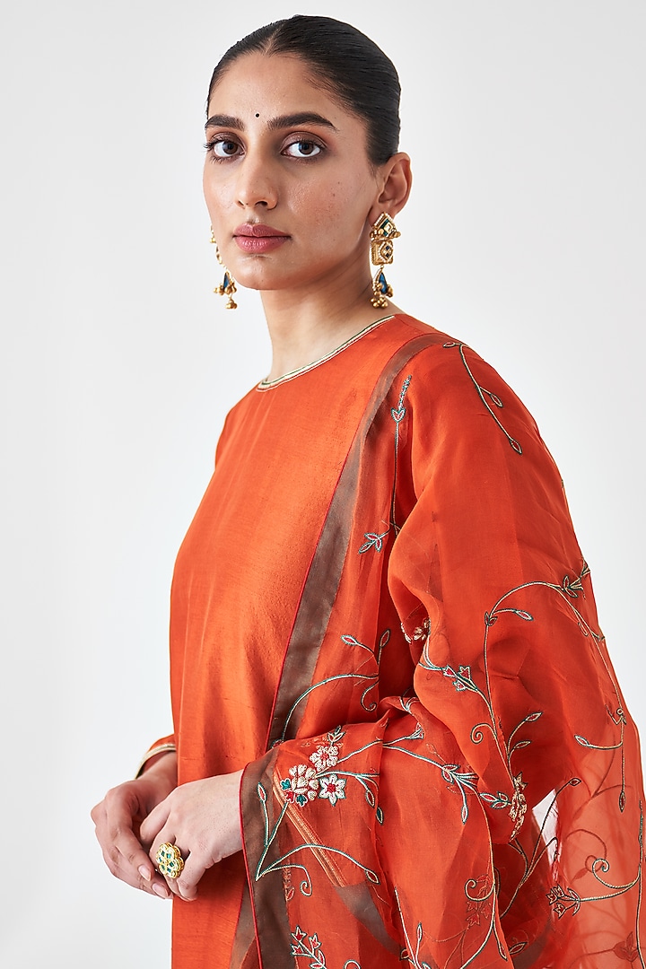 Rust Dupion Silk Wedding Sharara Set by JANKI INDIA at Pernia's Pop Up Shop
