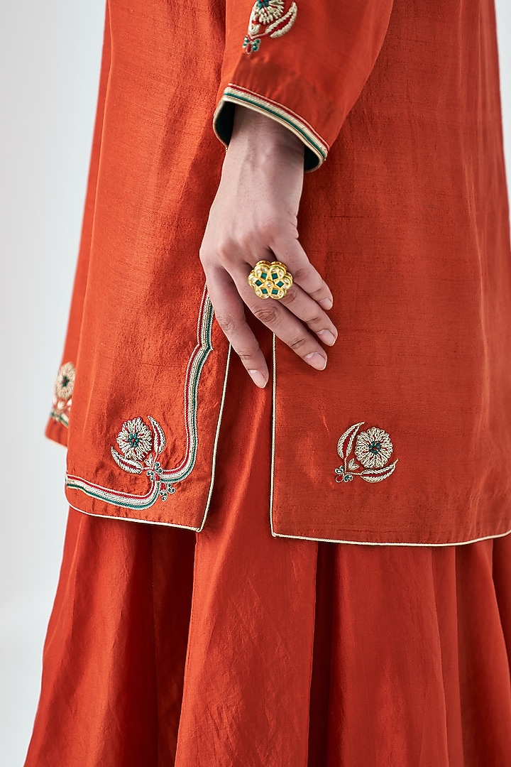 Rust Dupion Silk Wedding Sharara Set by JANKI INDIA at Pernia's Pop Up Shop