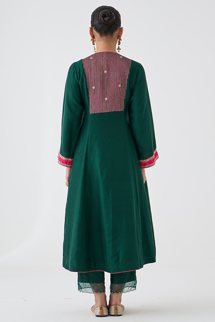 Dark Green Dupion Silk Embroidered Angrakha Set by JANKI INDIA at Pernia's Pop Up Shop