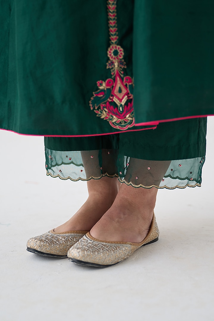 Dark Green Dupion Silk Embroidered Angrakha Set by JANKI INDIA at Pernia's Pop Up Shop