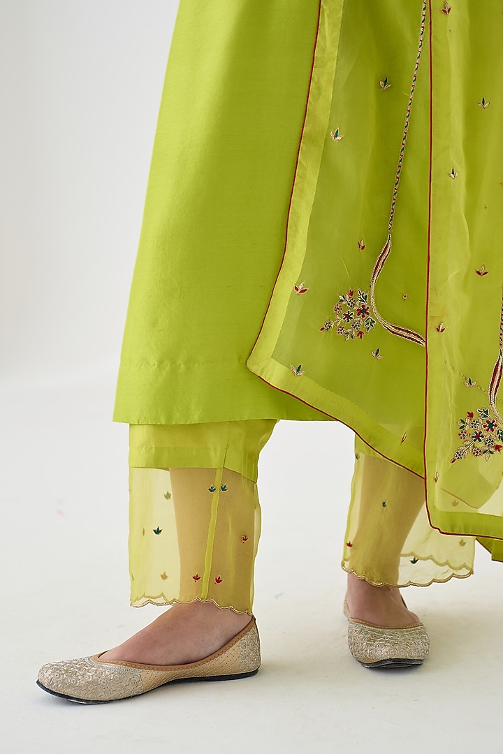 Lime Green Dupion Silk Embroidered Kurta Set by JANKI INDIA at Pernia's Pop Up Shop