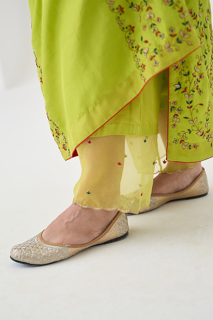 Lime Green Dupion Silk Embroidered Kurta Set by JANKI INDIA at Pernia's Pop Up Shop