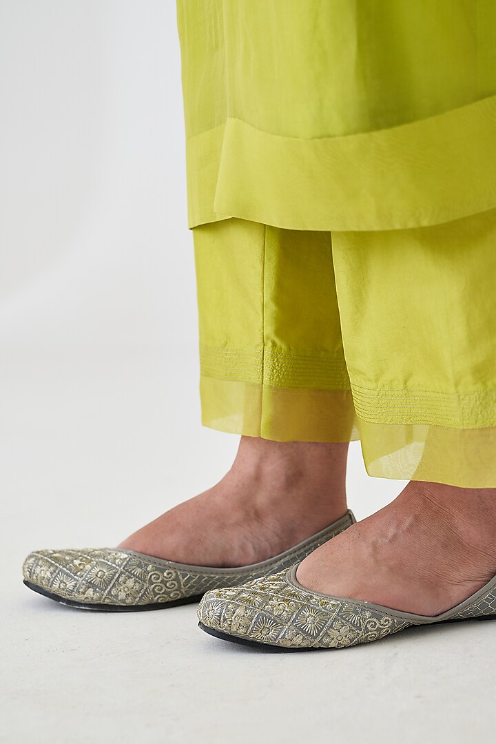 Lime Green Dupion Silk Embroidered Kaftan Set by JANKI INDIA at Pernia's Pop Up Shop