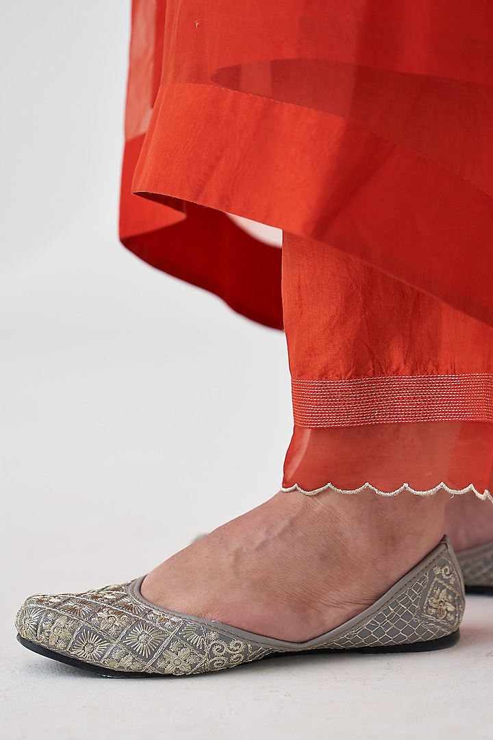Rust Dupion Silk Embroidered Kaftan Set by JANKI INDIA at Pernia's Pop Up Shop