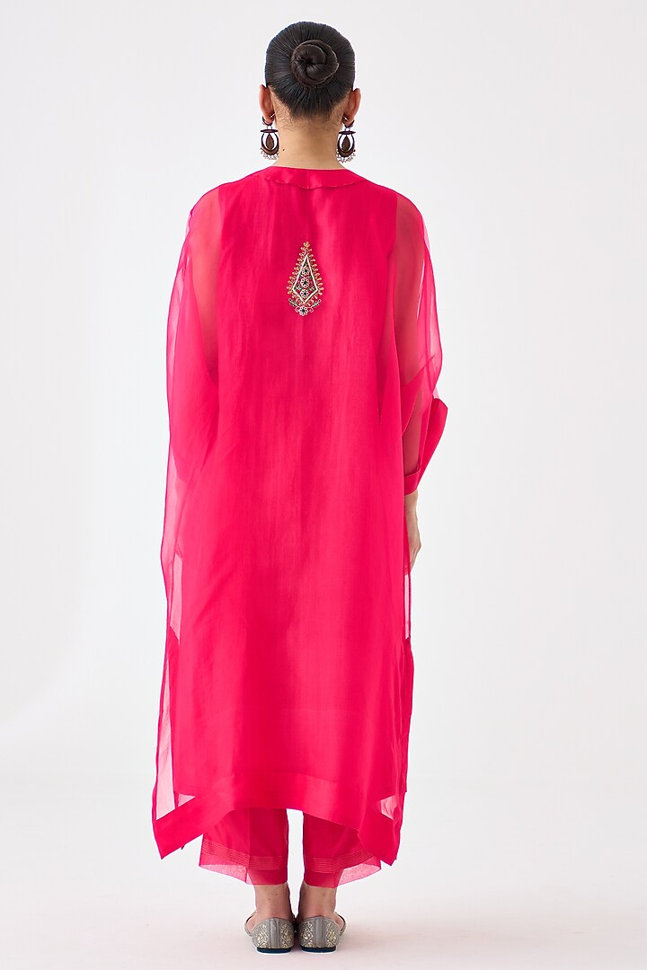 Fuchsia Organza Embroidered Kaftan Set by JANKI INDIA at Pernia's Pop Up Shop