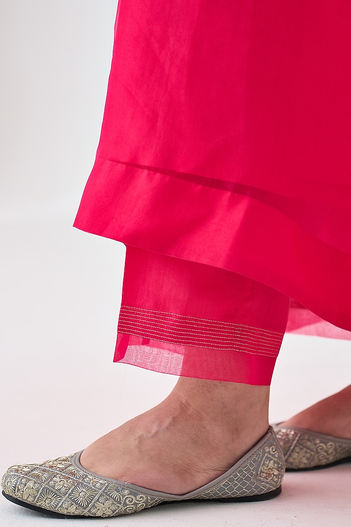 Fuchsia Organza Embroidered Kaftan Set by JANKI INDIA at Pernia's Pop Up Shop