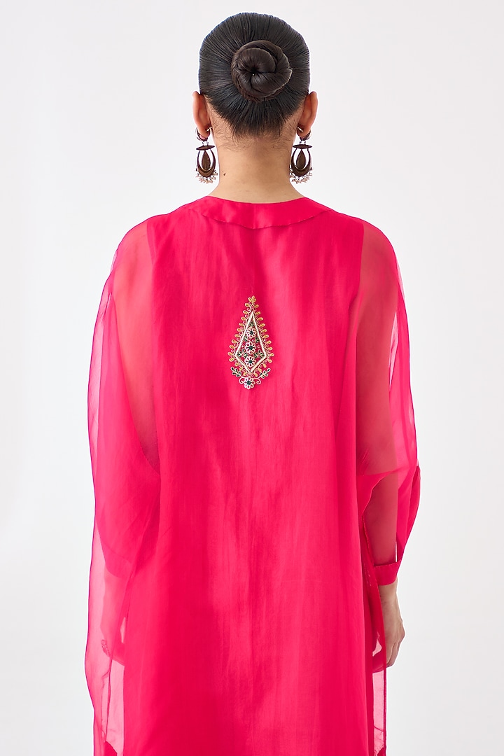 Fuchsia Organza Embroidered Kaftan Set by JANKI INDIA at Pernia's Pop Up Shop