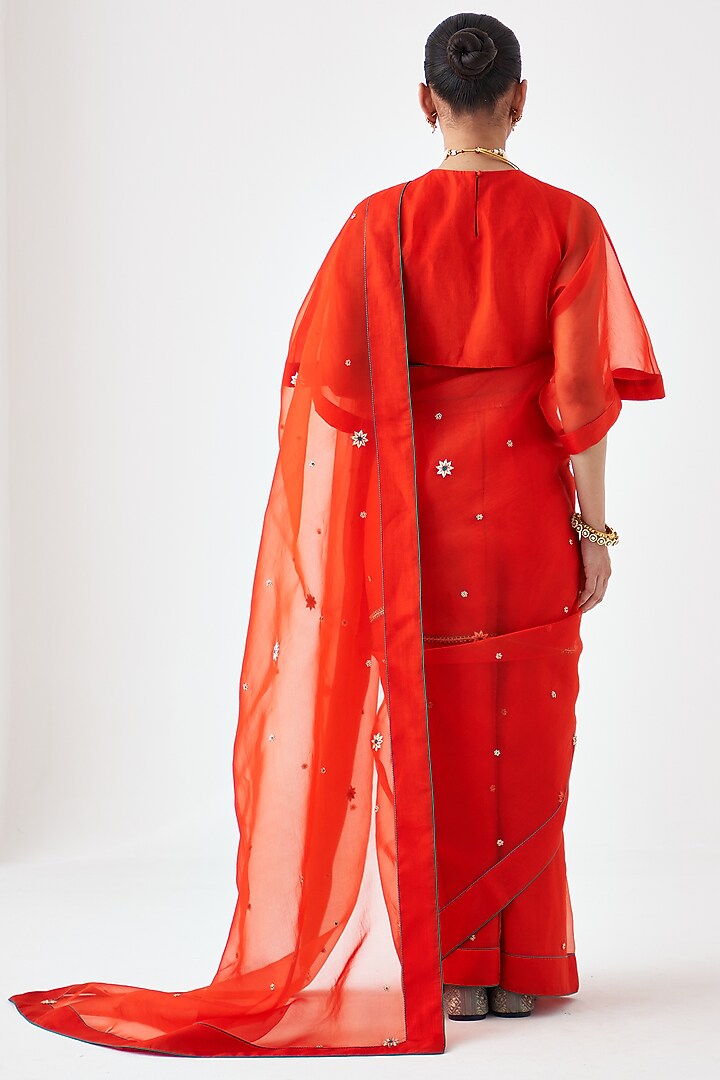 Orange Organza Embroidered Wedding Saree by JANKI INDIA at Pernia's Pop Up Shop
