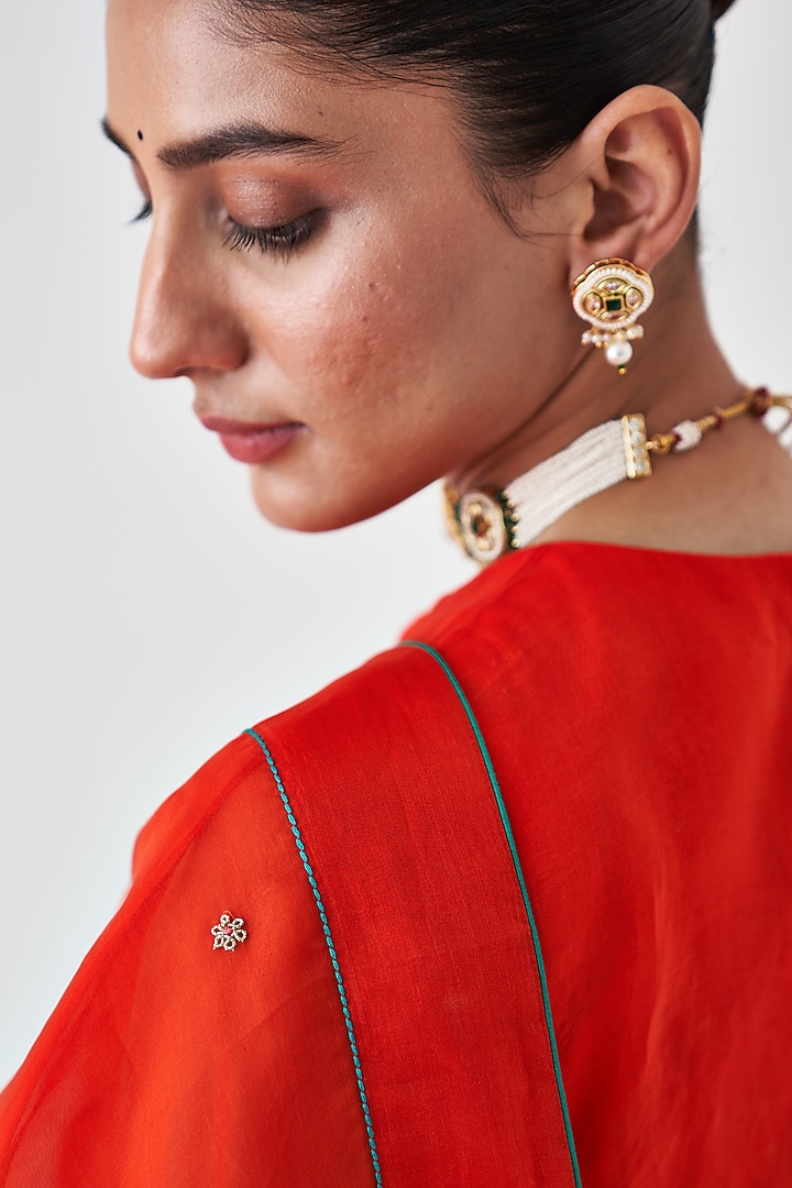 Orange Organza Embroidered Wedding Saree by JANKI INDIA at Pernia's Pop Up Shop