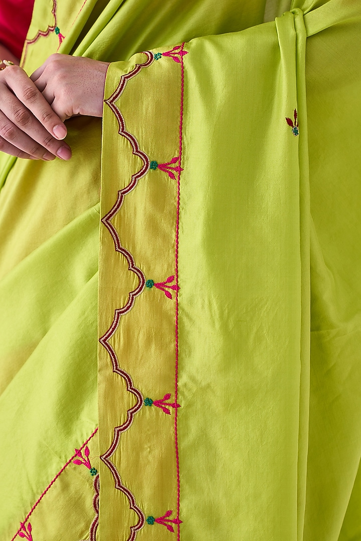 Lime Green & Fuchsia Silk Embroidered Wedding Saree by JANKI INDIA at Pernia's Pop Up Shop