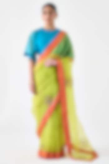 Lime Green Organza Embroidered Saree by JANKI INDIA at Pernia's Pop Up Shop