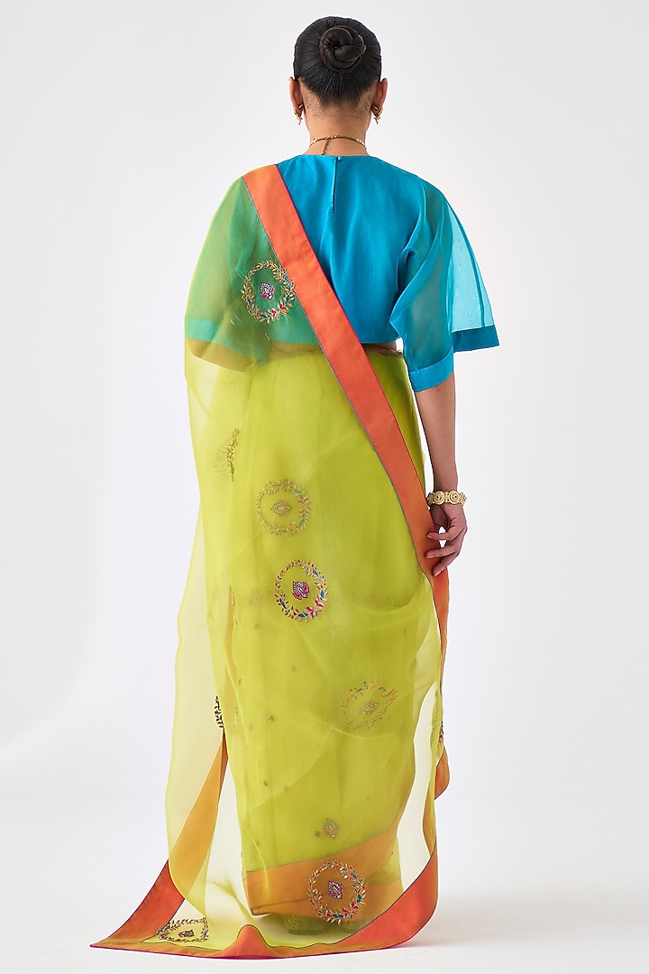Lime Green Organza Embroidered Wedding Saree by JANKI INDIA at Pernia's Pop Up Shop