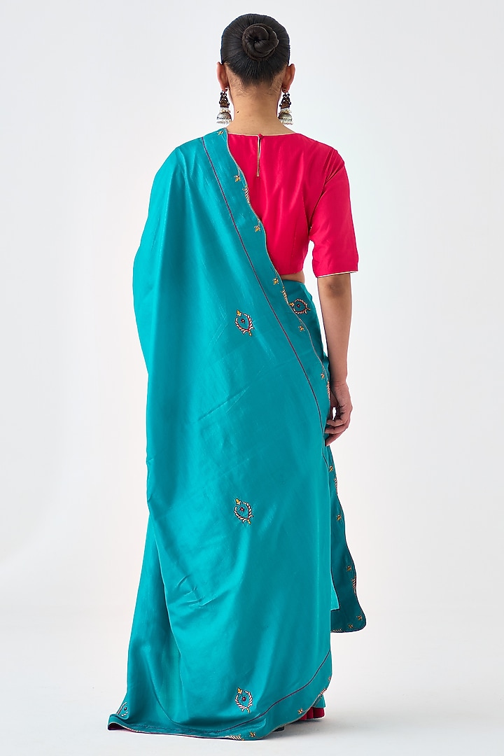 Turquoise Silk Embroidered Wedding Saree by JANKI INDIA at Pernia's Pop Up Shop