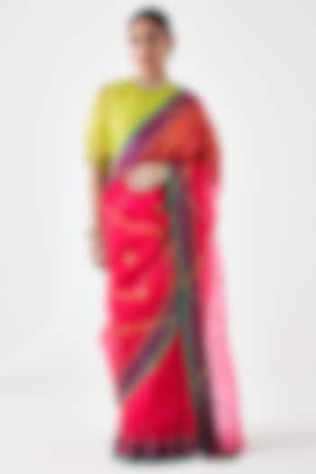 Fuchsia Organza Jaal Embroidered Saree by JANKI INDIA at Pernia's Pop Up Shop