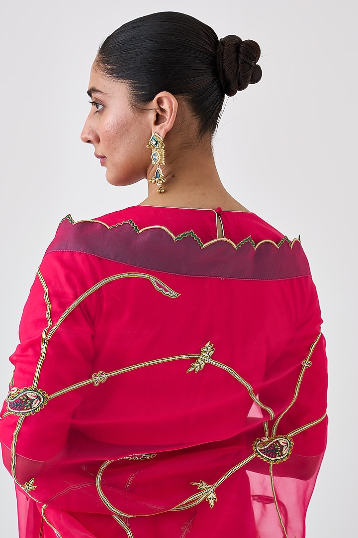 Fuchsia Organza Jaal Embroidered Wedding Saree by JANKI INDIA at Pernia's Pop Up Shop