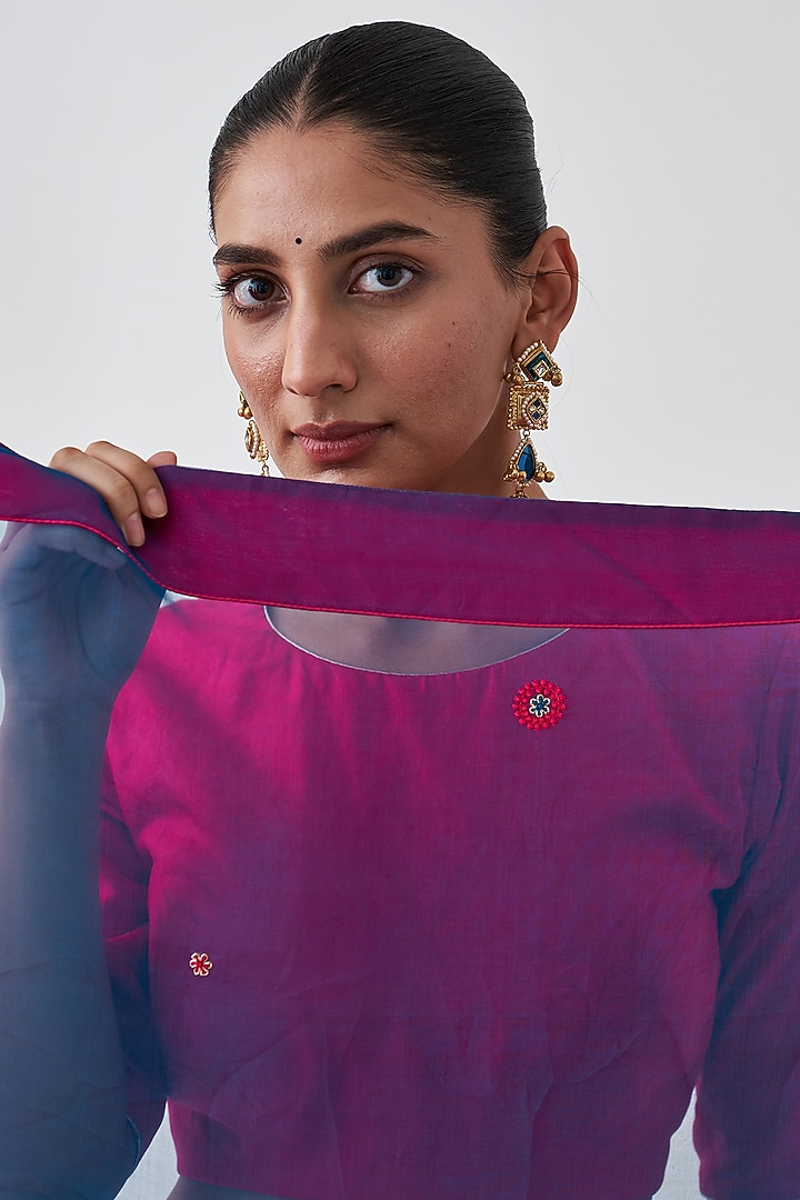 Blue Organza Embroidered Wedding Saree by JANKI INDIA at Pernia's Pop Up Shop