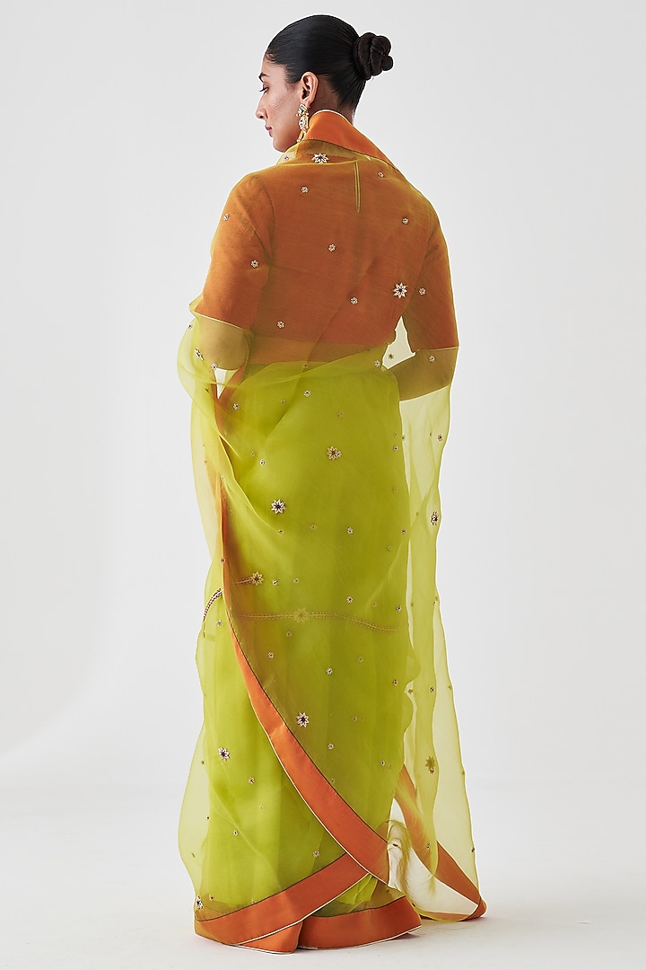 Lime Green Organza Embroidered Wedding Saree by JANKI INDIA at Pernia's Pop Up Shop