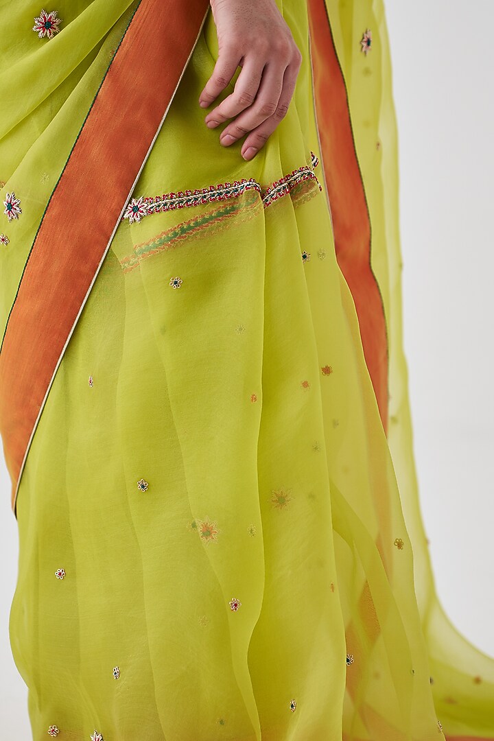Lime Green Organza Embroidered Wedding Saree by JANKI INDIA at Pernia's Pop Up Shop