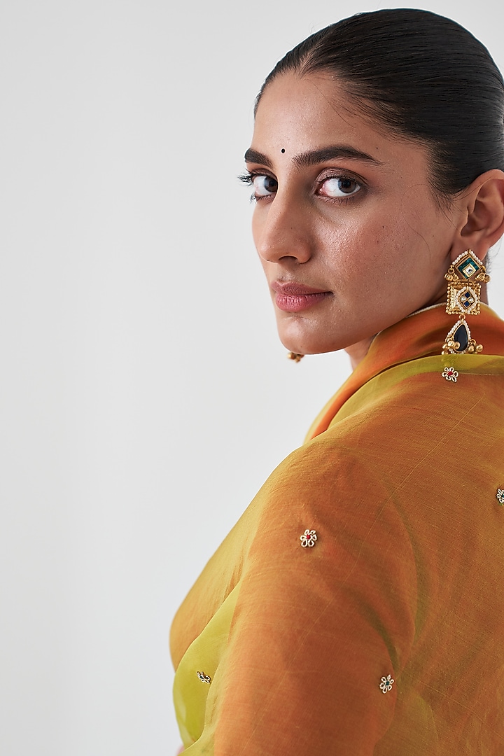 Lime Green Organza Embroidered Wedding Saree by JANKI INDIA at Pernia's Pop Up Shop