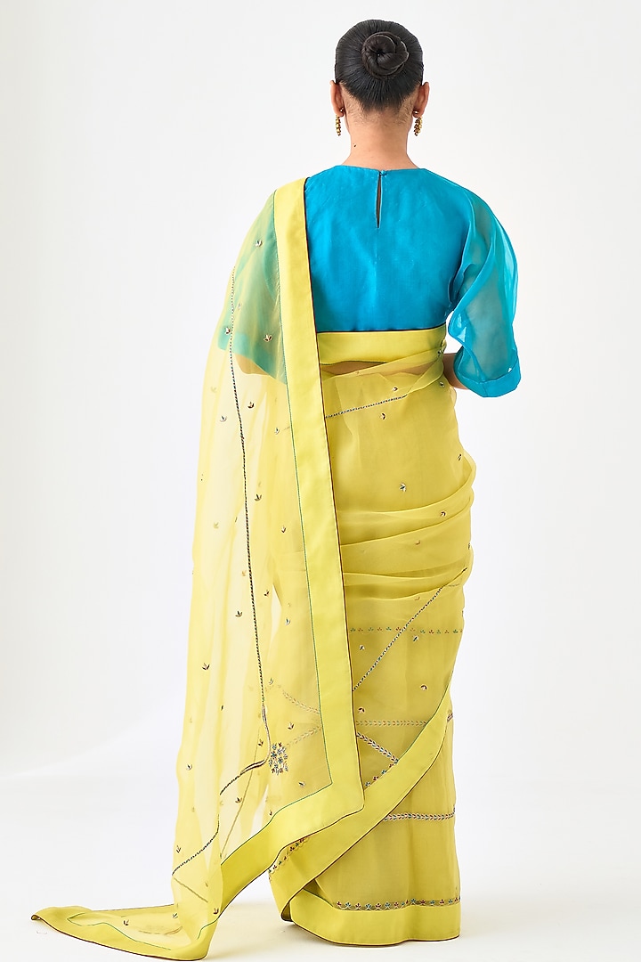 Yellow Organza Embroidered Wedding Saree by JANKI INDIA at Pernia's Pop Up Shop