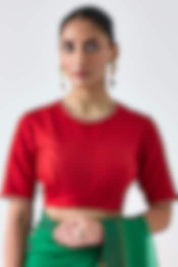 Red Pure Silk Embroidered Blouse by JANKI INDIA at Pernia's Pop Up Shop