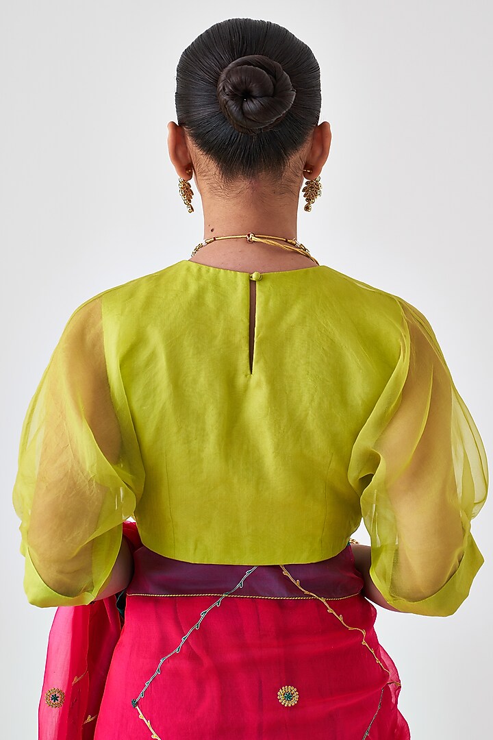 Lemon Green Organza Silk Blouse by JANKI INDIA at Pernia's Pop Up Shop