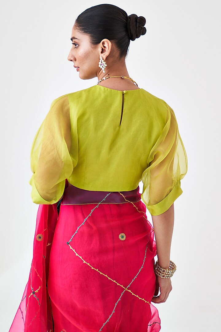 Lemon Green Organza Silk Blouse by JANKI INDIA at Pernia's Pop Up Shop