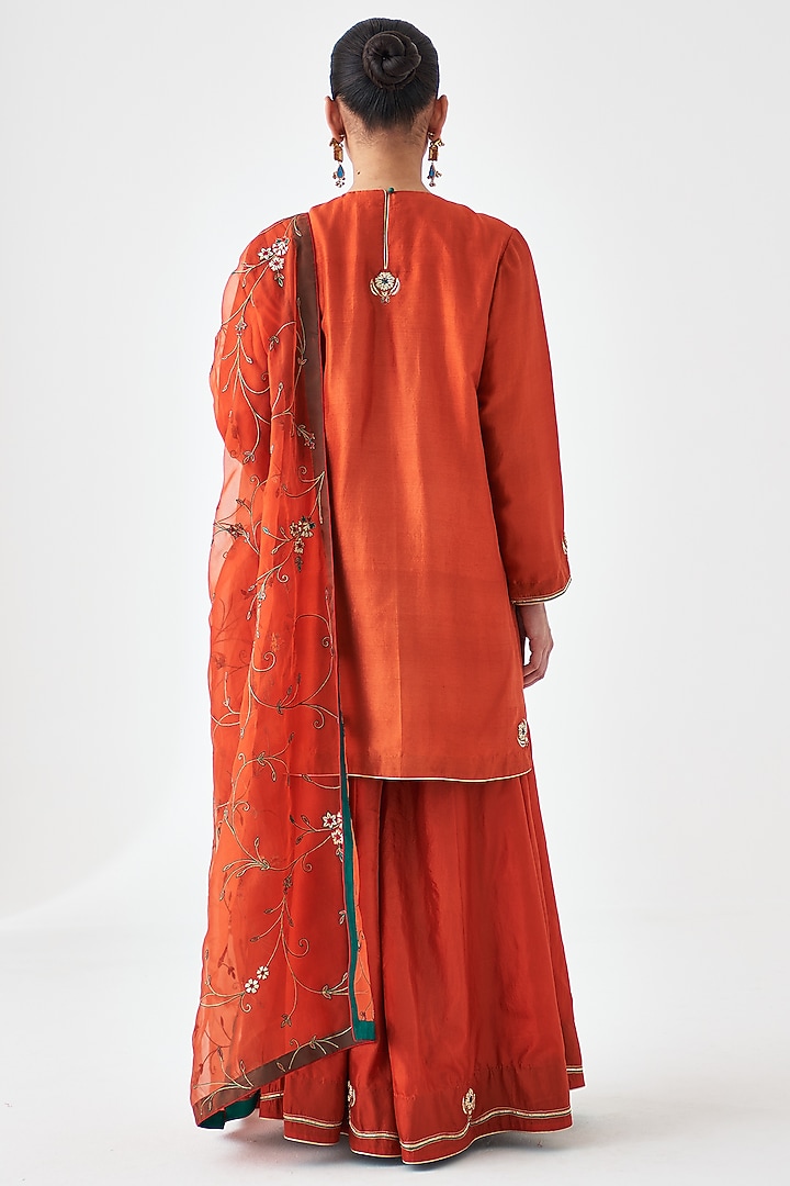 Rust Organza Jaal Embroidered Dupatta by JANKI INDIA at Pernia's Pop Up Shop