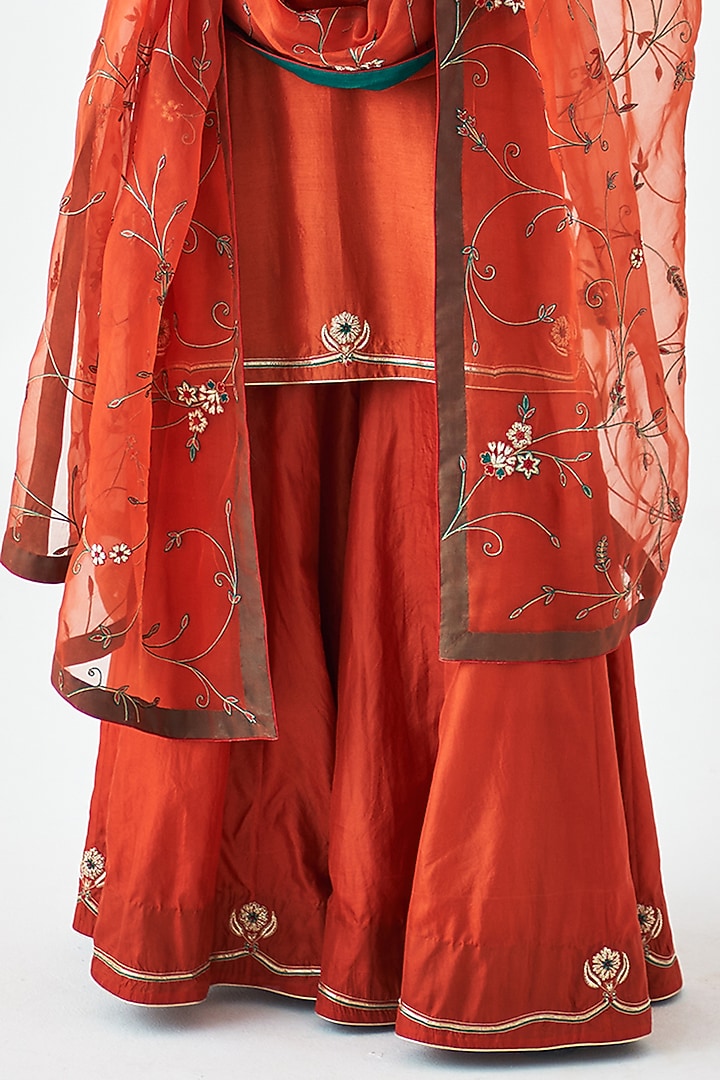 Rust Organza Jaal Embroidered Dupatta by JANKI INDIA at Pernia's Pop Up Shop