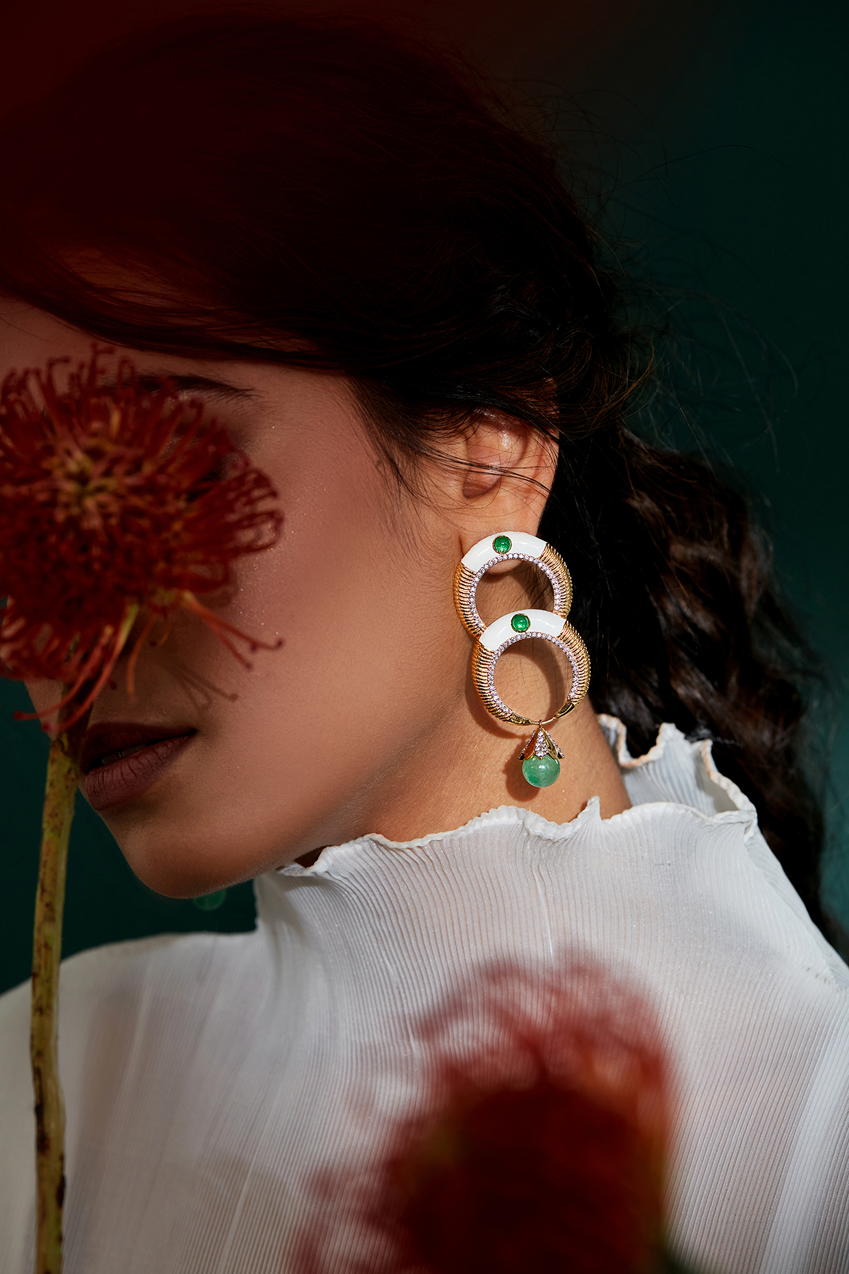 Gold Plated Enamel Dangler Earrings In Sterling Silver by Janvi Sachdeva Design at Pernia's Pop Up Shop