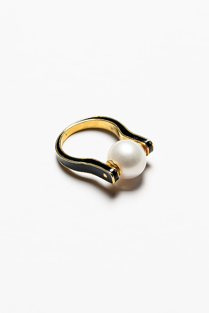 Gold Plated Enamel Ring In Sterling Silver by Janvi Sachdeva Design at Pernia's Pop Up Shop