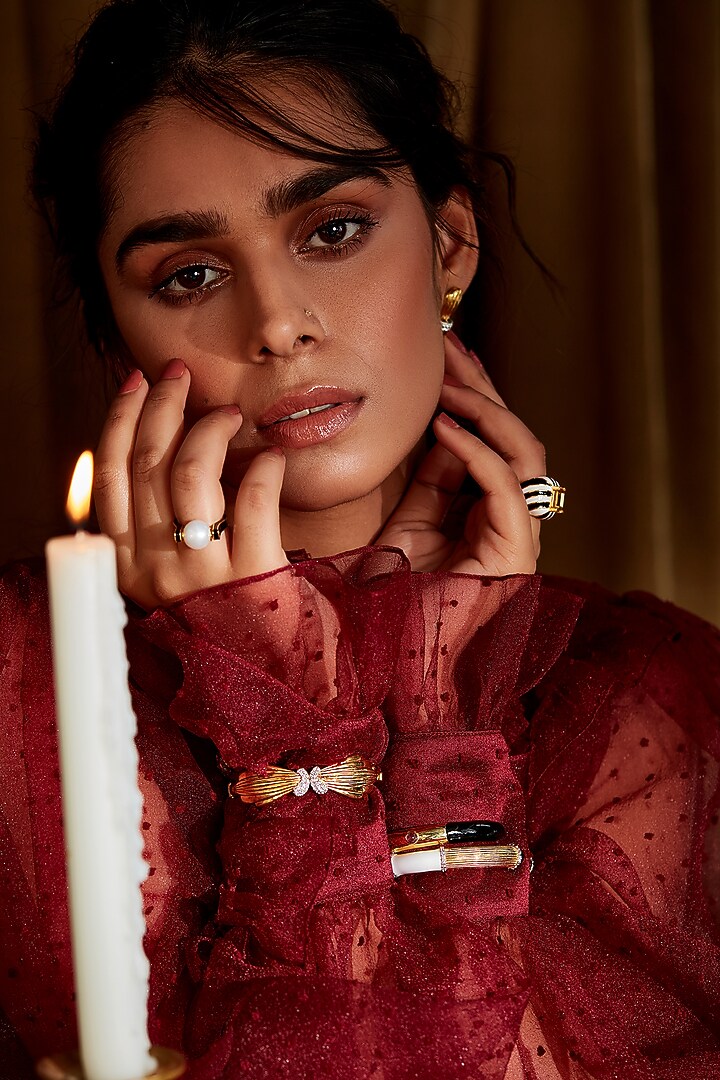 Gold Plated Enamel Ring In Sterling Silver by Janvi Sachdeva Design at Pernia's Pop Up Shop