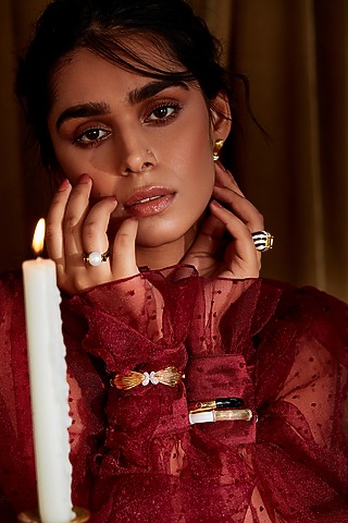 Gold Plated Enamel Ring In Sterling Silver by Janvi Sachdeva Design